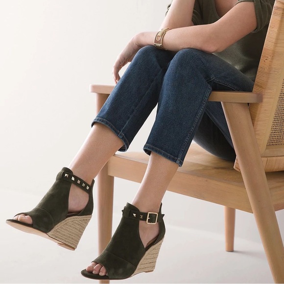 White House Black Market Ryleigh Green Suede Studded Espadrille Wedge size 11 - Picture 7 of 8